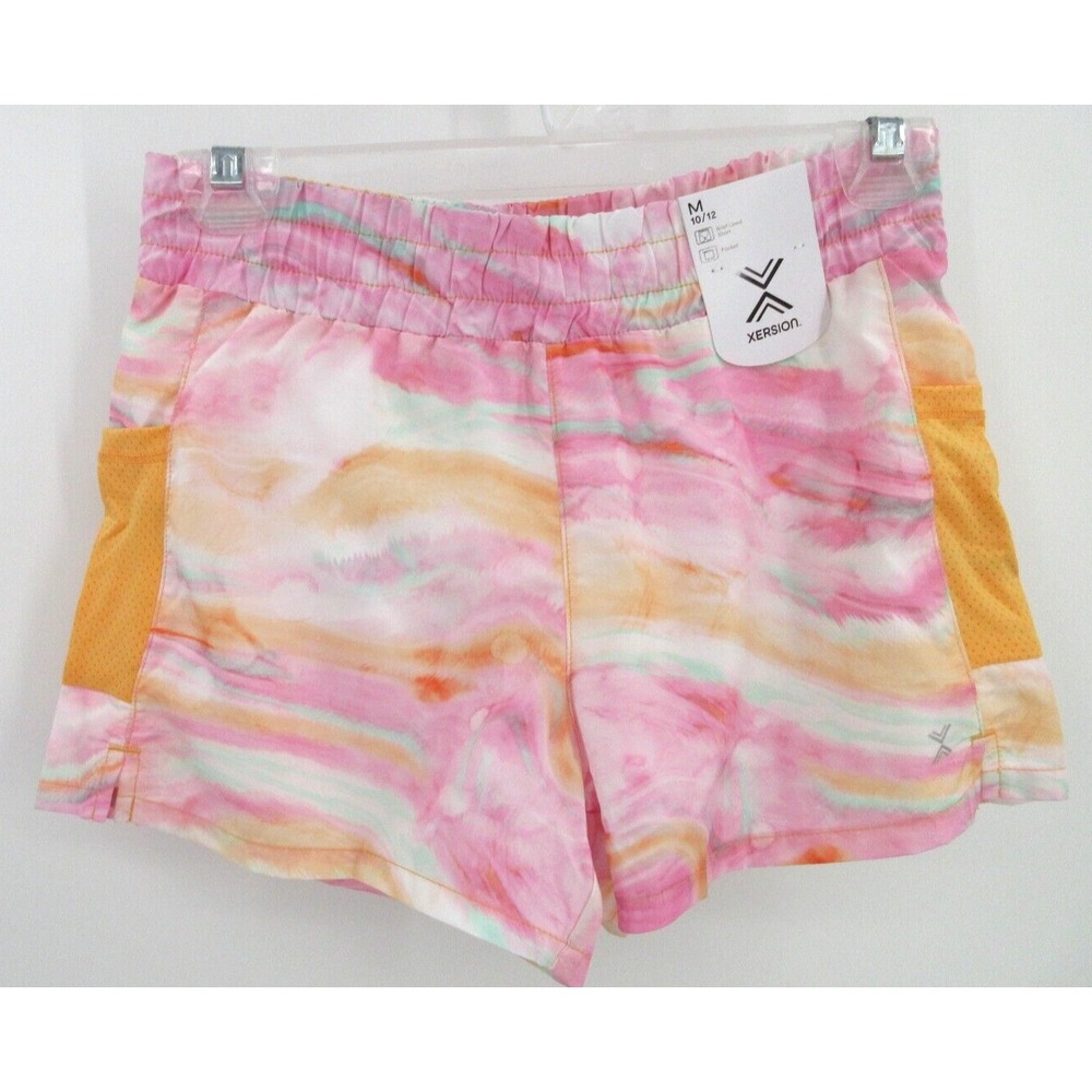 XERSION LINED QUICK DRI RUNNING SHORTS Girl's Size Medium 10-12 PINK MANGO PRINT